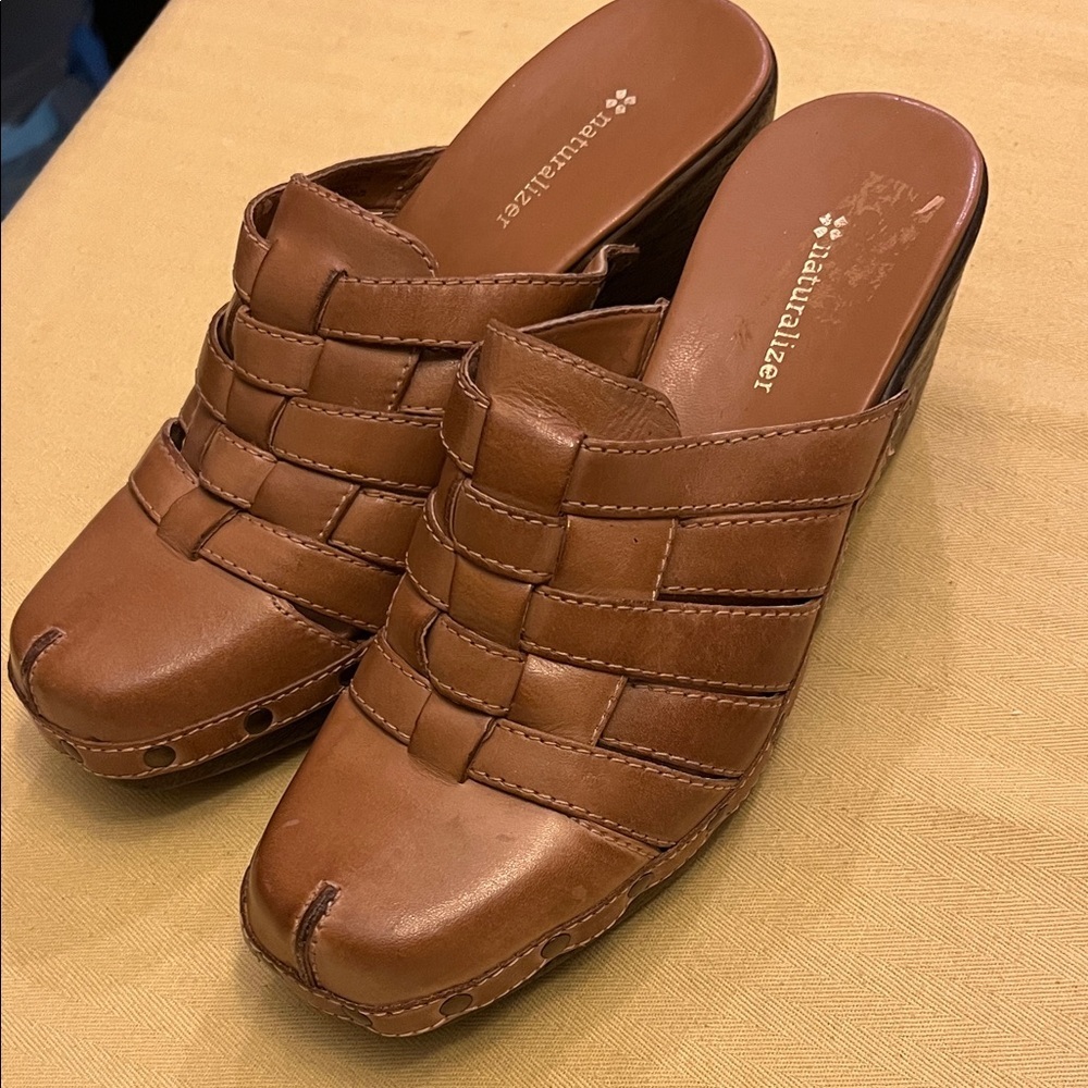 Naturalizer Cognac Brown Woven Leather Slip-On Mules size 8.5